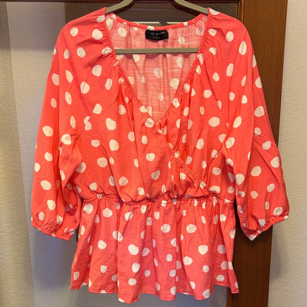 Lane Bryant Coral Polka Dot Blouse